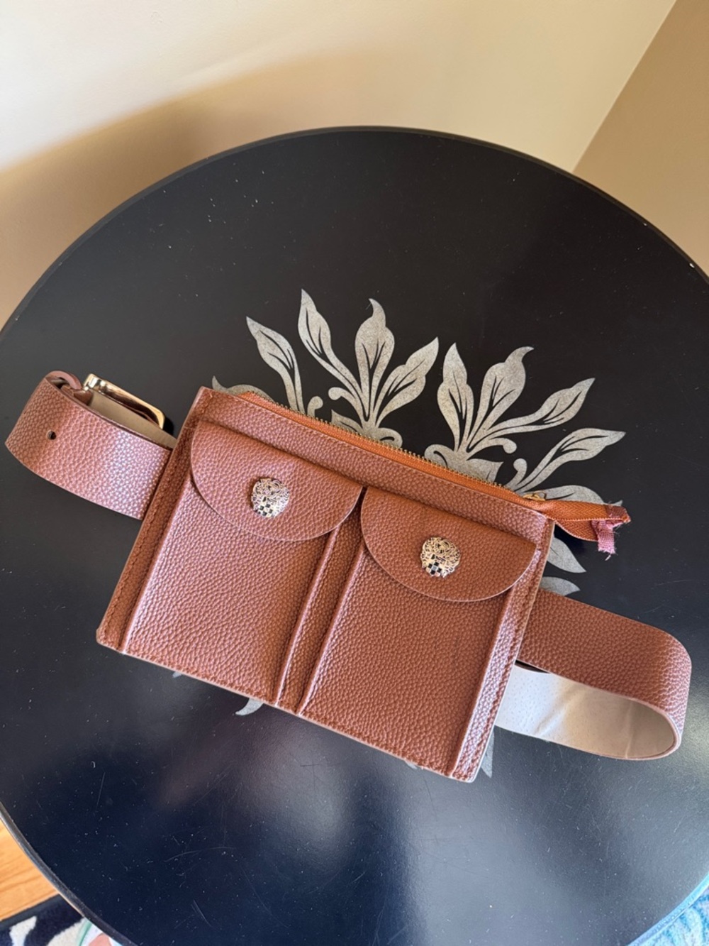 Vince Camuto Brown Pebbled Leather Double-Pocket Crossbody Belt Bag